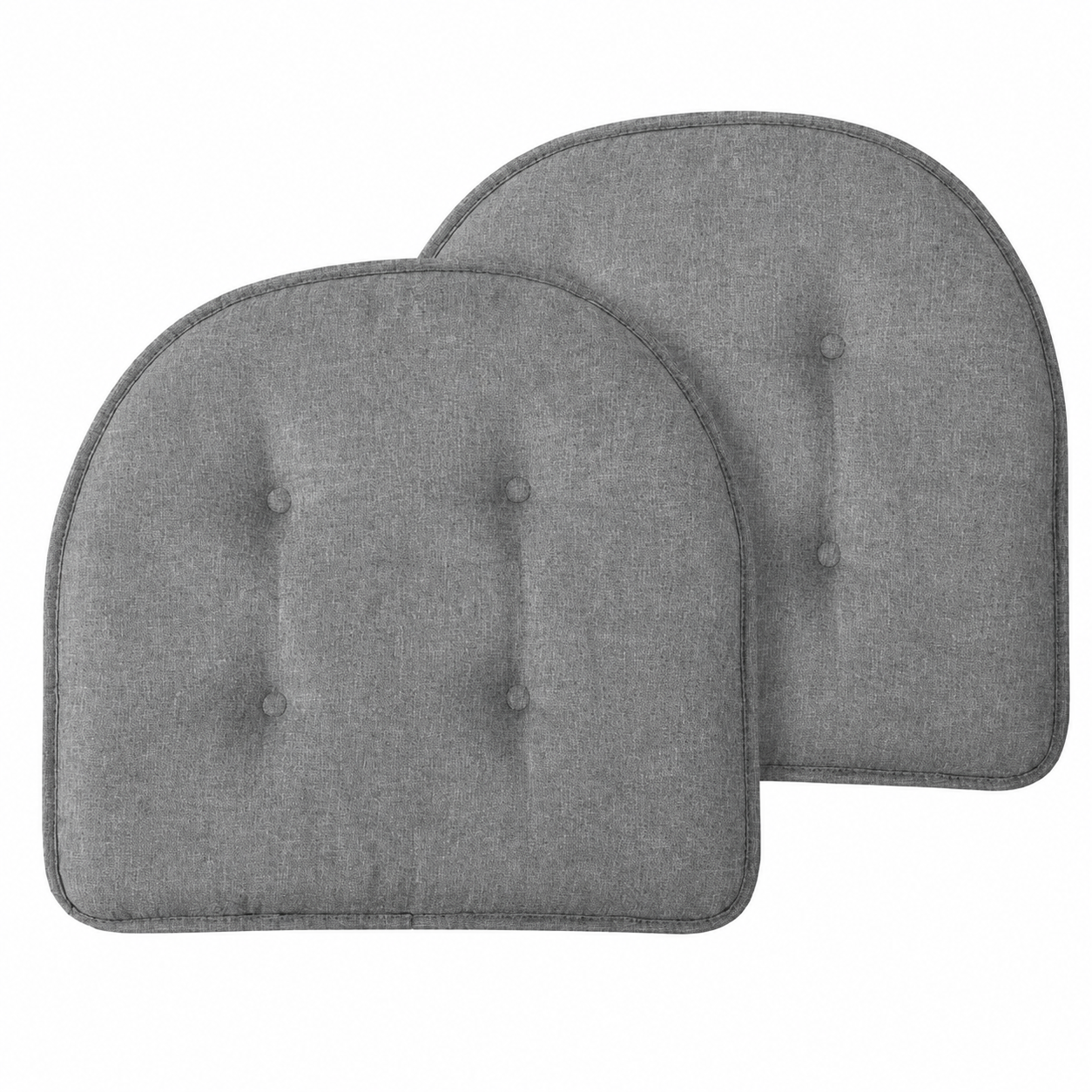 Chair Cushion Memory Foam Pads Tufted Slip Non Skid Rubber Back U-Shaped 17" x 16" Seat Cover, 2 Count (Pack of 2), Grey