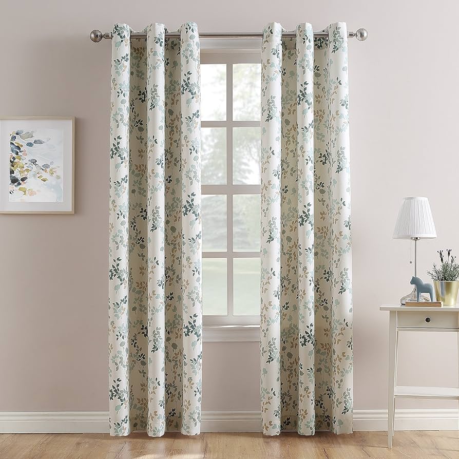 Marra Floral Print Semi-Sheer Grommet Curtain 48 x 63 (Single Curtain)
