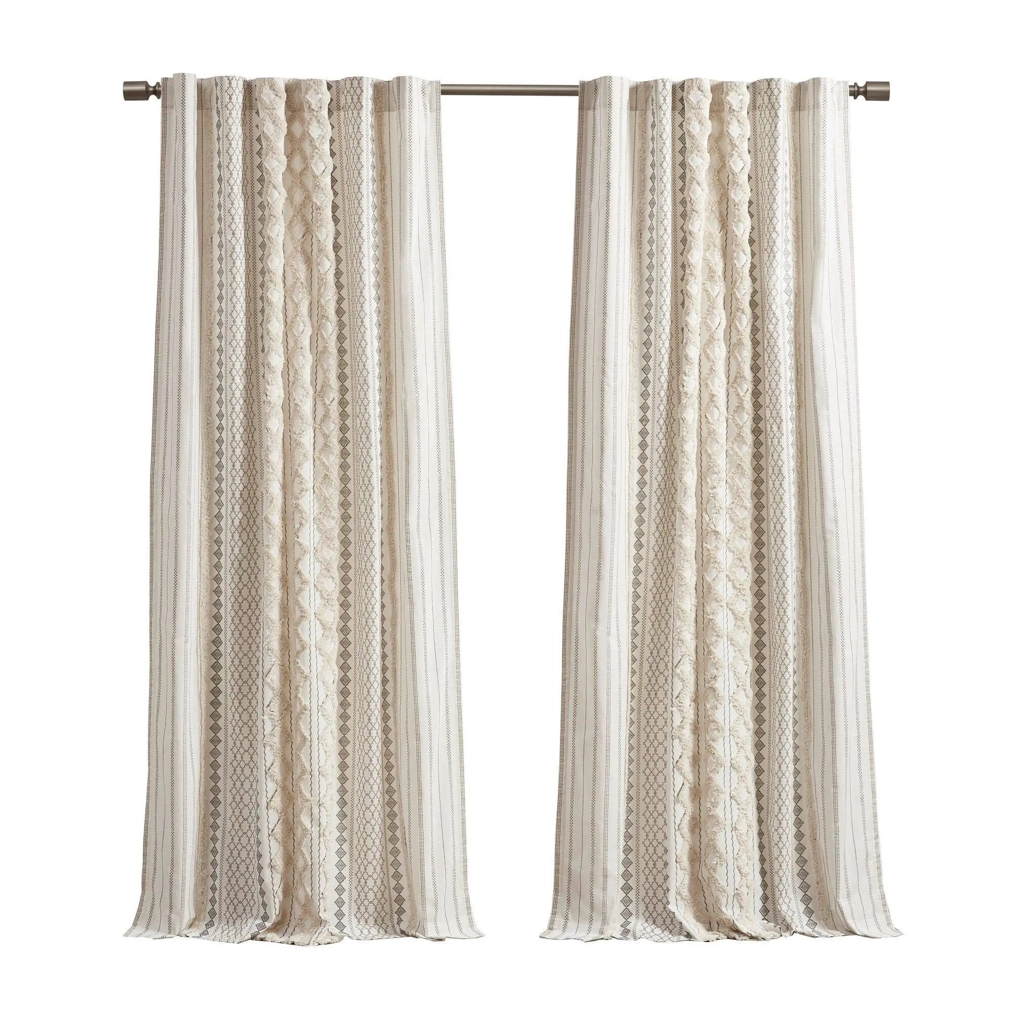 INK+IVY Imani Cotton Printed Single Curtain Panel with Chenille Stripe and Lining 50 x 108