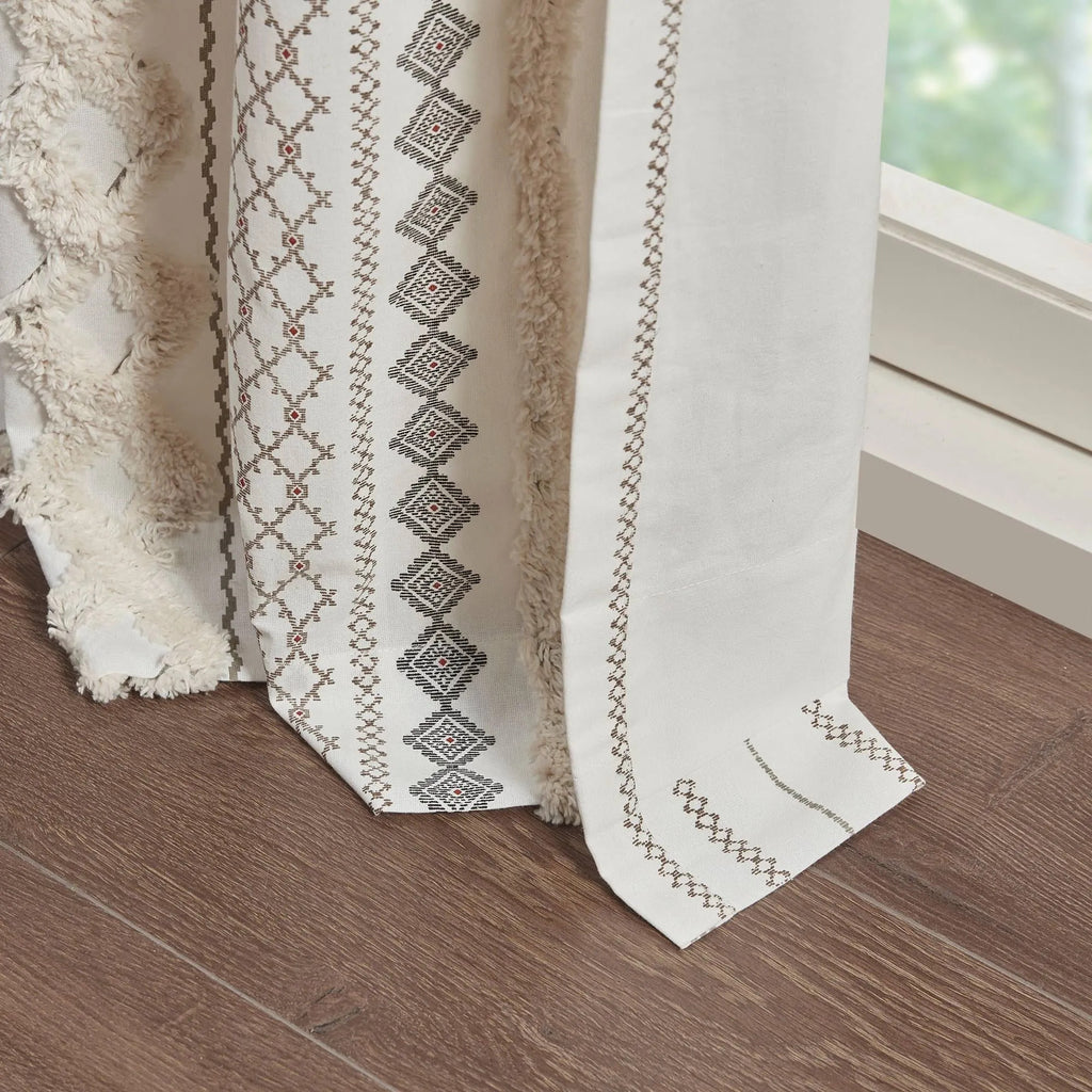INK+IVY Imani Cotton Printed Single Curtain Panel with Chenille Stripe and Lining 50 x 108