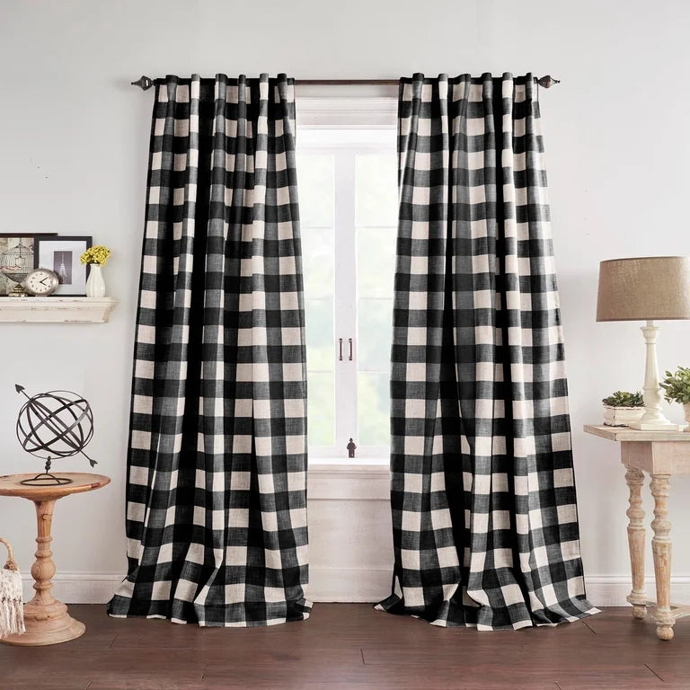 Elrene Home Fashions Grainger Buffalo Check Blackout Window Curtain, Black, 52" x 95"