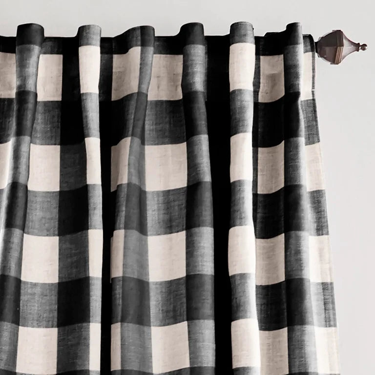 Elrene Home Fashions Grainger Buffalo Check Blackout Window Curtain, Black, 52" x 95"