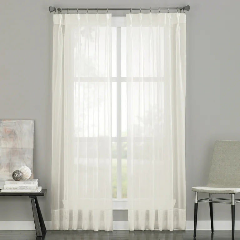 Curtainworks Soho Voile Indoor Curtain, Polyester Sheer Pinch Pleat Single Panel, Oyster, 29" x 84"