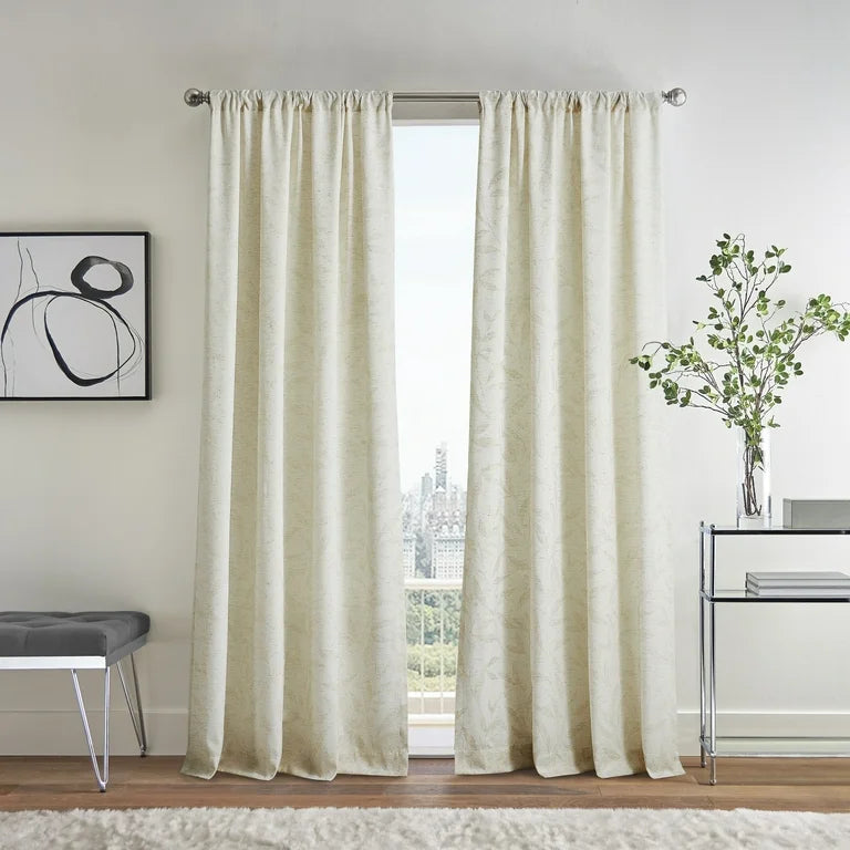 Martha Stewart Metallic Leaves Curtain Panel Pair, Multicolor, Pole Top, Light Filtering, Indoor, Adult, 2 Piece Set, 50"x 95"