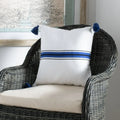 SAFAVIEH Orlanda 16" x 16" Striped Plush Pillow with Fringe, White/Navy