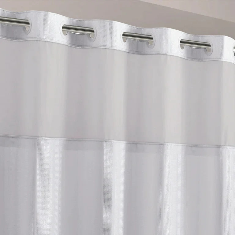 Hookless Waffle Stripe Shower Curtain with Sheer Window, 71 x 74 in, Bright White