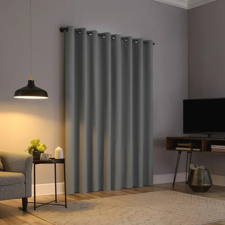 Sun Zero Channing Grid Texture Draft Shield Fleece Insulated 100% Blackout Grommet Curtain Panel, 50X96, Sterling