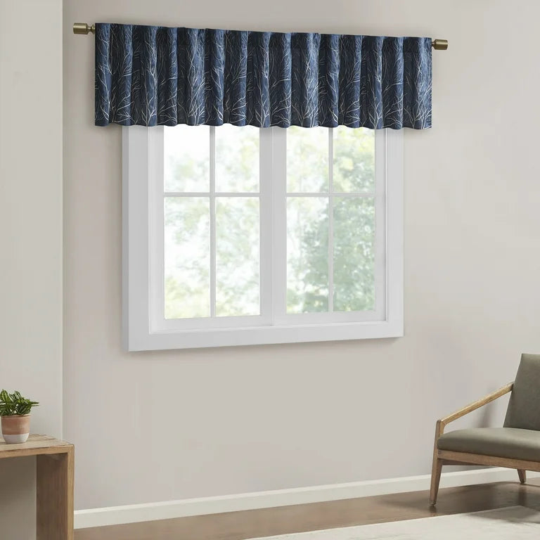 Madison Park Transitional Faux Silk Embroidered Window Valance in Navy