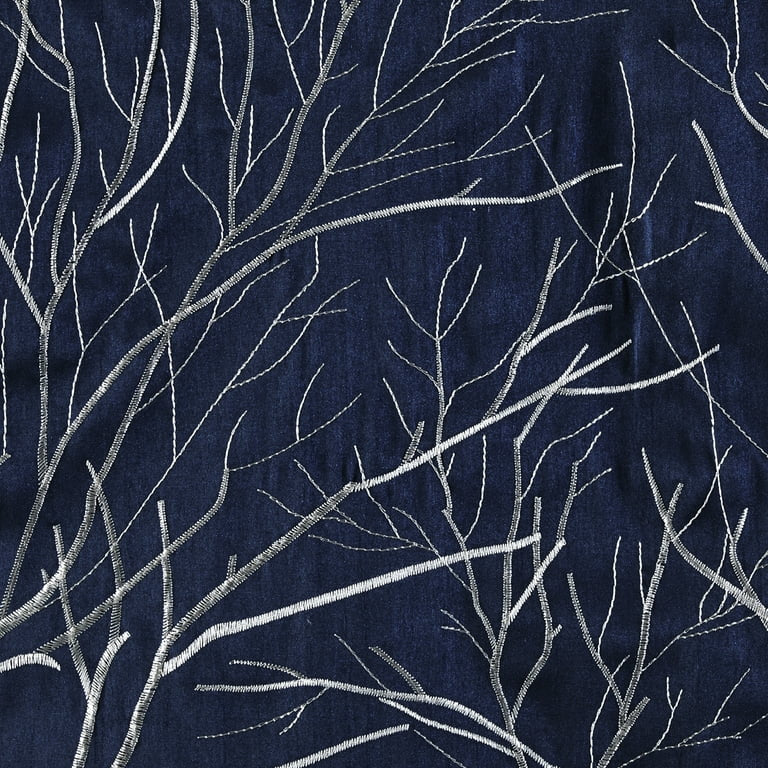 Madison Park Transitional Faux Silk Embroidered Window Valance in Navy