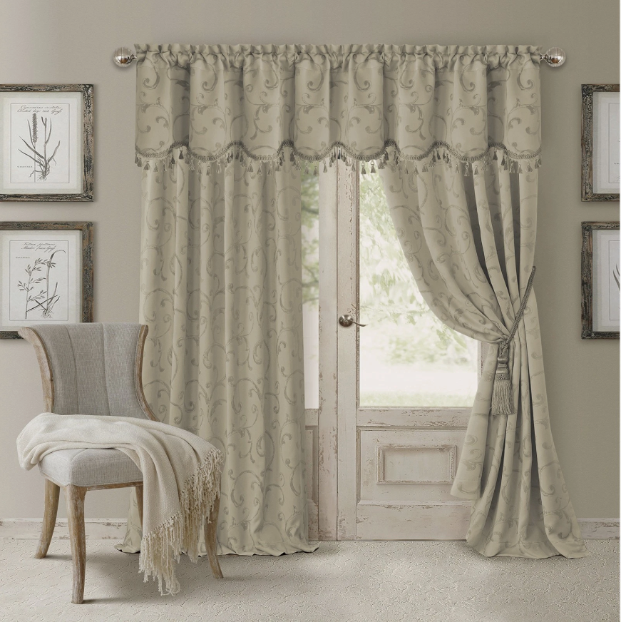 Home Fashions Mia Jacquard Scroll Blackout Window Curtain, 52" x 84"